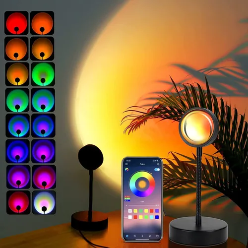 Miniatura 5 de JIMEI Lámpara de puesta de sol, proyector de luces LED para dormitorio, luz nocturna, luces RGB, luz solar, lámpara de amanecer, 10 W, rotación