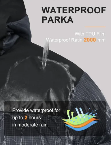 Miniatura 5 de HARD LAND Abrigo de invierno pesado para hombre, impermeable, con capucha y acolchado Sorona