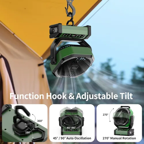 Miniatura 3 de Ventilador de camping Socool con luz - ventilador con batería recargable de 20000 mAh con control remoto, 112 horas y 8 velocidades, pantalla Verde