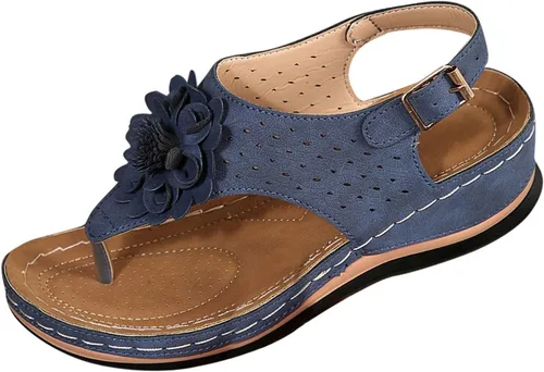 Miniatura 11 de Chanclas para mujer 2026, soporte de arco de flores, sandalias ortopédicas sin cordones con puntera abierta, bucle ajustable, sandalias de cuña