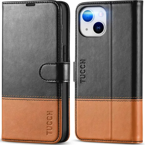 Miniatura 21 de TUCCH Funda tipo billetera para iPhone 14, [Bloqueo RFID] [4 ranuras para tarjetas] Funda protectora interior de TPU, funda abatible magnética
