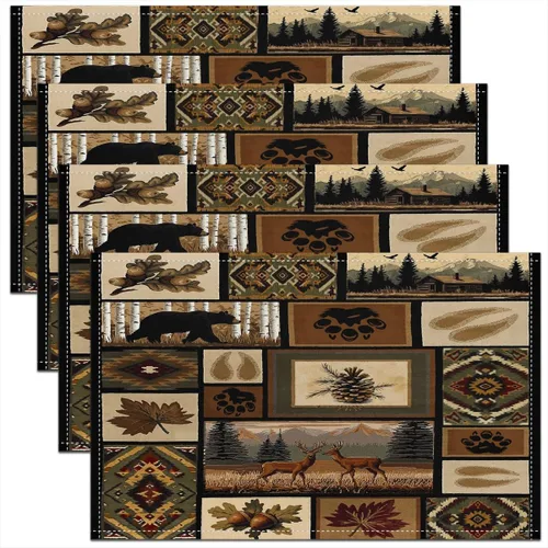 Miniatura 34 de jejeloiu Manteles individuales de mesa con osos para niños, manteles de mesa de animales salvajes de granja, mantel individual rústico de familia