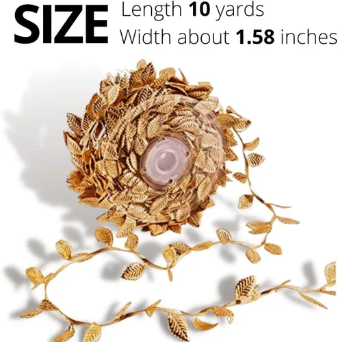 Miniatura 3 de Guirnalda de hojas de oro artificial de 10 yardas para manualidades, guirnalda de fiestas, bodas, enredaderas artificiales