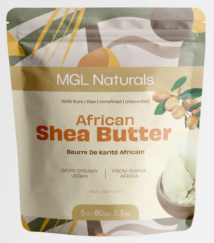 Miniatura 3 de MGL Naturals Manteca de Karité Africana Cruda Color Marfil 5 lb, 100% Pura y Sin Refinar. Nutre e hidrata la piel y el cabello. Úsala sola