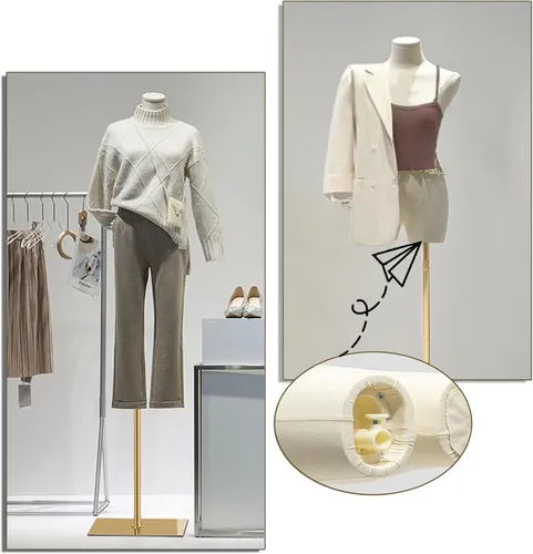 Miniatura 7 de Maniquí femenino con forma de torso para vestido, altura ajustable de 47" a 83", maniquí de exhibición con soporte de metal, manequí retro