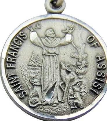 Miniatura 2 de Colgante de medalla de peltre de San Francisco de 34 pulgadas en cadena de acero inoxidable de 24 pulgadas, regalo, Peltre, No es una piedra preciosa