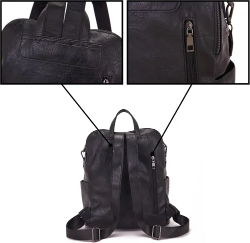 Miniatura 6 de Qiyuer Mochila de piel sintética para mujer, bolso de hombro convertible de viaje para mujer, color negro