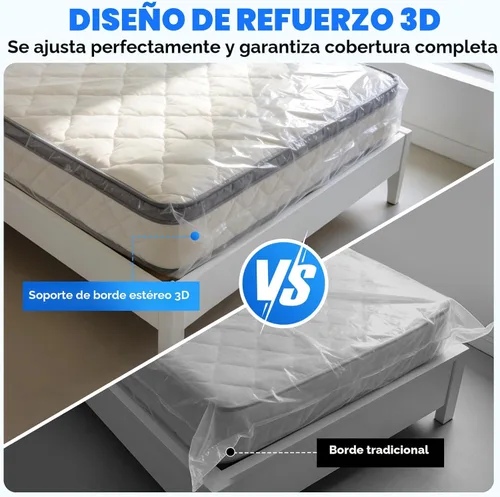 Miniatura 6 de TICONN 2PK Bolsa de plástico para colchón para mudanza y almacenamiento, cubierta protectora impermeable para colchón, suministros resistentes