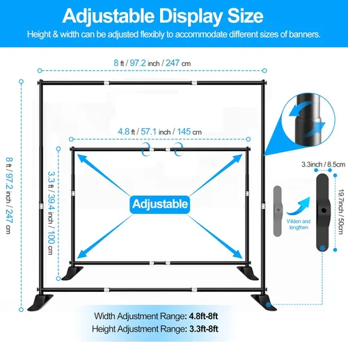 Miniatura 2 de FUDESY Soporte para telón de fondo de 8 x 8 pies, kit de soporte de fondo ajustable resistente con bolsa de transporte, soporte de marco