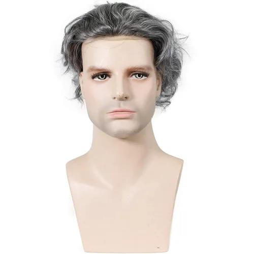 Miniatura 2 de Voloria Toupee para hombre 0.0 in piel ultra fina pu hombres postizo europeo virgen sistema de reemplazo de cabello humano piezas 10x8inch 1B