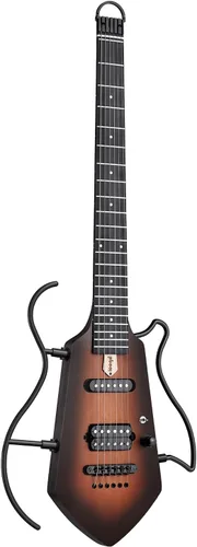 Miniatura 8 de Mini guitarra eléctrica de viaje, pequeña guitarra ligera sin cabeza para práctica, cuerpo sólido compacto portátil fácil de montar con soportes