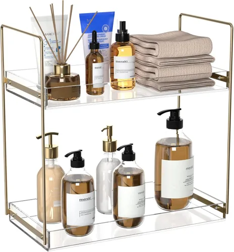 Miniatura 10 de NPPLUS Organizador de encimera de baño, estante de metal de 2 niveles para el cuidado de la piel, negro mate, 13.6 pulgadas de largo x 6.9 pulgadas