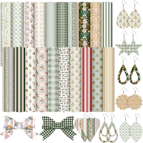 Miniatura 12 de Honoson 15 piezas de cuero sintético de verano de 8.3 x 6.3 pulgadas, hojas de tela colorida para aretes, suministros de decoración de manualidades
