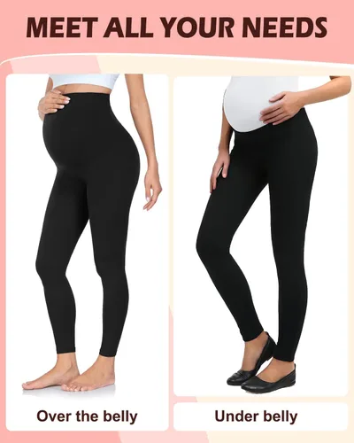 Miniatura 6 de Paquete de 2 leggings de maternidad sobre el vientre, pantalones de yoga para embarazo, suaves, no se transparentan, leggings de entrenamiento