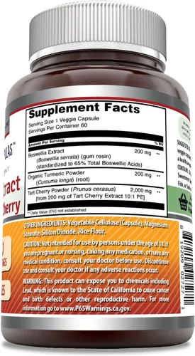 Miniatura 2 de Amazing Formulas Boswellia - Suplemento de extracto de cúrcuma y cereza ácida, 2400 mg por porción, 60 cápsulas vegetales, sin OMG, sin gluten