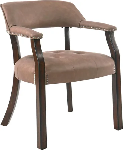 Miniatura 31 de Sillas de comedor con tapizados y brazos, silla de escritorio de oficina con remaches de metal. Sillas de capitán de jefe de PU, taburetes
