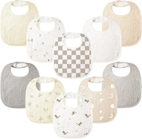 Miniatura 12 de Paquete de 10 baberos para bebés de muselina de algodón 100%, baberos para babeo para bebés unisex, niños pequeños, infantes, recién nacidos
