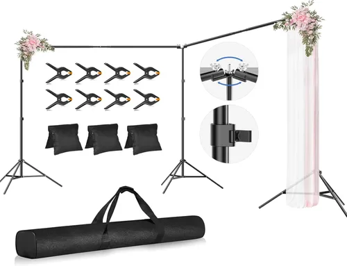 Miniatura 9 de Soporte para Telón de Fondo, 10 x 7 pies (ancho x alto) Soporte para Fondo Fotográfico Kit de Soporte Ajustable con 2 Barras Transversales, 8