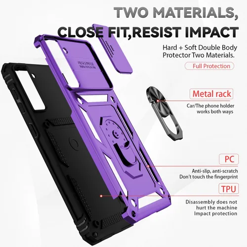 Miniatura 8 de Funda para Samsung Galaxy S21 Plus con cubierta para lente de cámara, protector de pantalla HD, probado contra caídas de grado militar, soporte