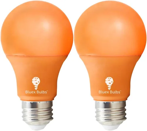 Bluex Bulbs Paquete de 2 bombillas LED Bluex A19 naranja – 9 W (equivalente a 50 vatios) – Base E26 Bombilla LED naranja para decoración de fiestas,