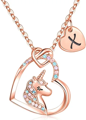 Hidepoo Regalos de unicornios para niñas, chapado en oro de 14 quilates, oro blanco, oro rosa, collar de unicornio con circonita cúbica colorida