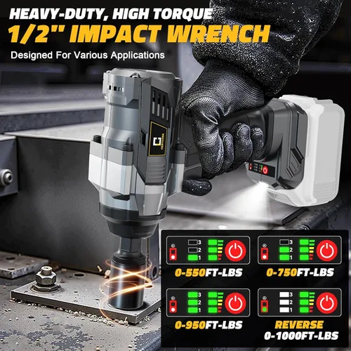 Miniatura 3 de Cerycose Llave de Impacto Inalámbrica de 1000 Pies-Libras para Batería Dewalt, Pistola de Impacto Eléctrica sin Escobillas de 1/2 Pulgada 1360N.m