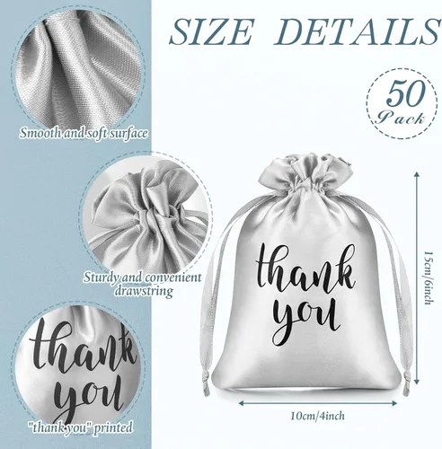 Miniatura 2 de Sieral 50 piezas de bolsas de regalo de satén con cordón para agradecimiento, bolsas de joyería y caramelos para mujeres, para Navidad, bodas, baby