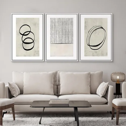 Miniatura 130 de SIGNWIN Lienzo enmarcado para pared, arte con pinceladas de flujo neutro en tonos beige abstractos, ilustraciones, arte moderno, decorativo