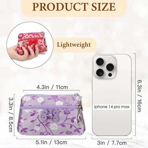 Miniatura 2 de kilofly Brocado de seda chino 2 cremallera bolsa de joyería bolsa de regalo