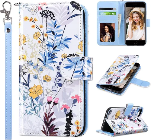 Miniatura 19 de ULAK Funda tipo cartera para iPhone SE 3 (2022)/SE (2020)/8/7 con soporte para tarjetas, funda de piel sintética de alta calidad con ranuras