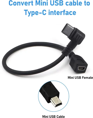 Miniatura 4 de Adaptador USB-C macho a mini USB hembra, convertidor de 90 grados para kit de cableado de cámara de tablero y más dispositivos USB (solo para carga)