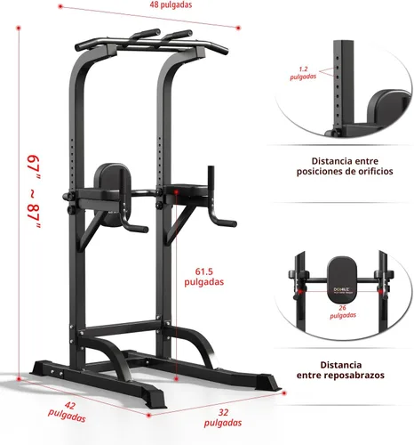 Miniatura 2 de DONIUZ Torre de Potencia Barra de Dominadas y Estación de Fondos, Gimnasio Multifuncional para Casa, Equipo de Entrenamiento de Fuerza, Altura Negro