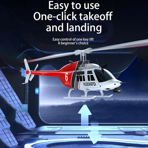 Miniatura 5 de Helicóptero de control remoto Authticar C138, helicóptero Bell206 2.4GHz 4CH de una sola hélice Aileron RC Avión con un clic para despegar y Azul