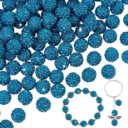 Miniatura 36 de Pandahall - Bolas de arcilla de 10 mm, tipo discoteca con 100 unidades, cuentas de polímero de arcilla con diamantes de imitación, creaciones Azul