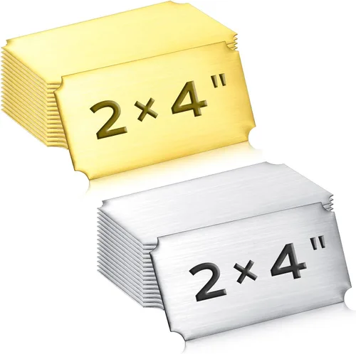 Miniatura 24 de Therwen 30 Piezas Placas de Nombre Grabadas con Láser de Acero Inoxidable Cepillado Placa Personalizada Placa en Blanco Etiqueta de Nombre Negro