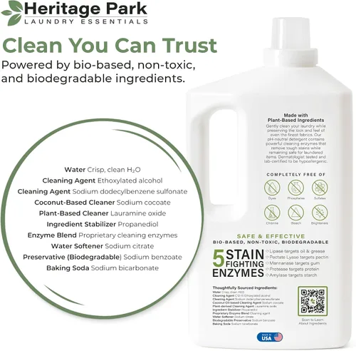 Miniatura 8 de Heritage Park - Detergente de lujo para ropa Detergente para ropa natural y enzimático probado por dermatólogos, a base de plantas, respetuoso