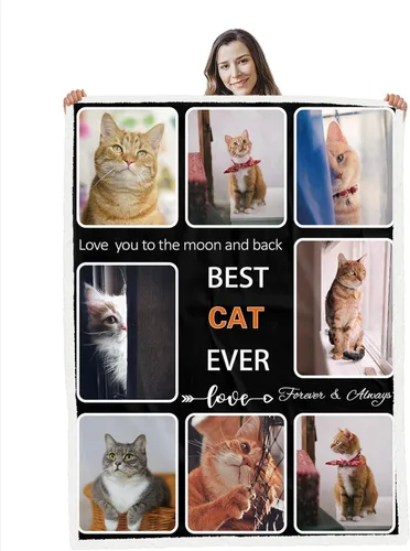 Manta de fotos personalizada para los amantes de los gatos, el mejor gato de la historia, manta Sherpa con imagen personalizada, collage de 8 fotos