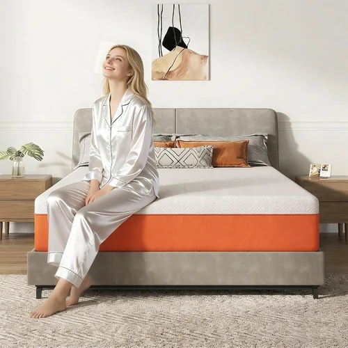 Miniatura 10 de Colchón para sofá cama de 4 pulgadas, repuesto de espuma viscoelástica de gel con funda de patrón geométrico transpirable lavable, soporte