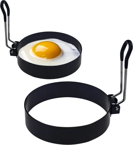 2 embudos de anillo de huevo de 3.5 pulgadas, moldes de cocina de acero inoxidable para freír huevos, panqueques, se adapta a sartén antiadherente,