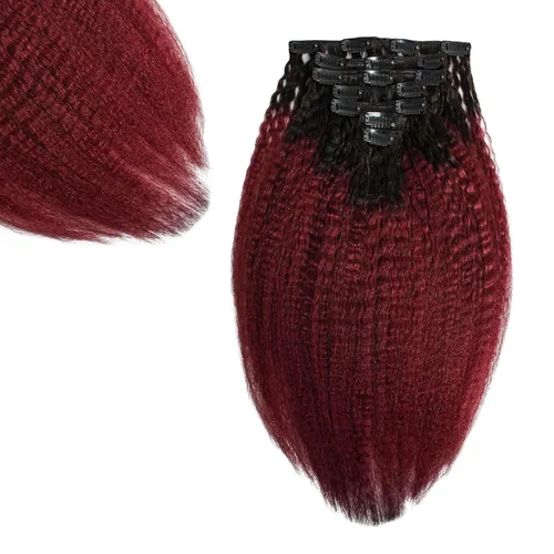 Miniatura 16 de SIYUSI Extensiones de Clip Kinky Straight, 100% Cabello Humano Remy Brasileño con Clips, Clips Invisibles Aptos para el Cuero Cabelludo, Marrón