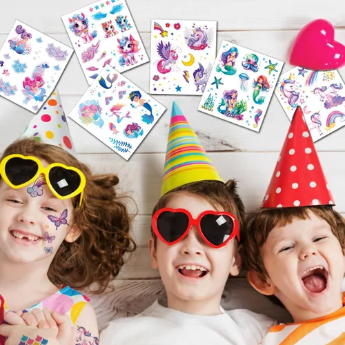 Miniatura 6 de CHARLENT Tatuajes temporales con purpurina para niñas, 12 hojas de tatuajes temporales con purpurina para niñas, regalos de fiesta de cumpleaños