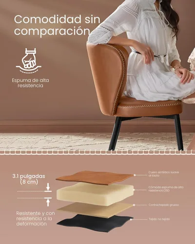 Miniatura 7 de VASAGLE Colección EKHO - Juego de 4 sillas de comedor, sillas tapizadas para cocina, asiento cómodo, cuero sintético con costuras, estilo de marrón