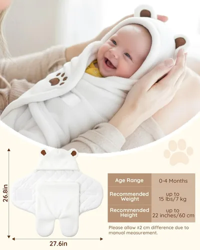 Miniatura 5 de Lilian&Gema Arropadores para recién nacidos, manta arropadora para bebé recién nacido de 0-4 meses, lindo envoltorio arropador de oso para bebés