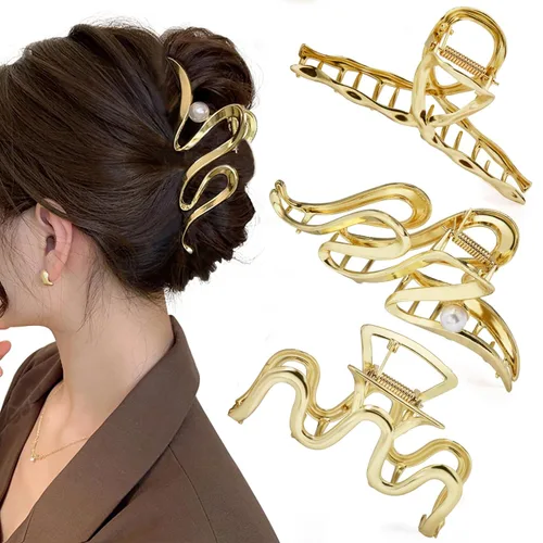 Mehayi 3 PCS Pinzas de Garra de Metal Grandes para Cabello Grueso y Pesado, Pinzas de Sujeción Antideslizantes Grandes con Mordaza para Cabello,