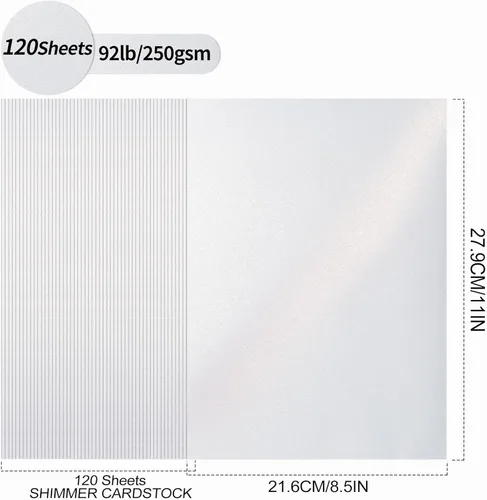 Miniatura 2 de Papel de cartulina blanco brillante, 120 hojas de papel nacarado de 92 libras (250 gsm/92 libras) para manualidades, cartulina brillante de doble