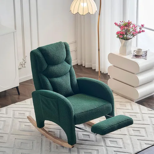 Miniatura 3 de Comfy - Silla mecedora para guardería, silla tapizada para guardería con reposapiés, moderna con bolsillo, sillón decorativo con base mecedora suave