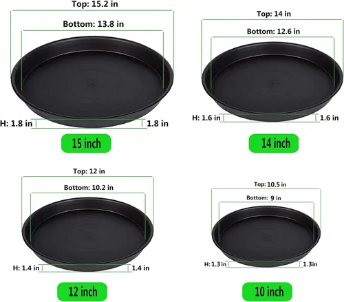 Miniatura 2 de Paquete de 8 Platillos de Plástico para Plantas de 10 Pulgadas 12 Pulgadas 14 Pulgadas 15 Pulgadas Bandejas de Goteo Platillos para Plantas