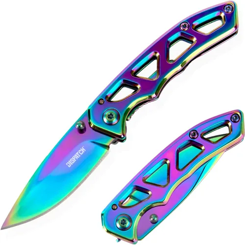 Dispatch Cuchillo de bolsillo plegable con hoja y mango de titanio de color de acero inoxidable 8cr, bloqueo de seguridad integrado para militares,