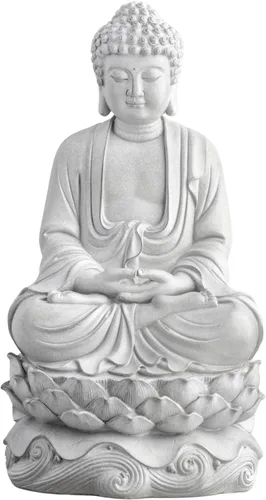 Torre & Tagus Estatua de Buda meditante pacífica de resina decorativa de 16 pulgadas, escultura meditativa decorativa de alta calidad, gris piedra