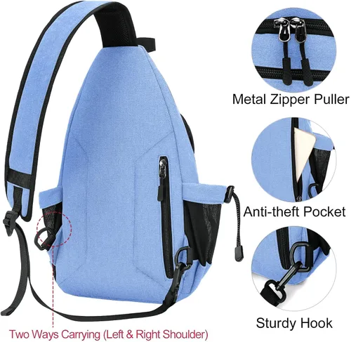 Miniatura 3 de MOSISO Mochila bandolera, mochila cruzada de lona para senderismo con bolsillo antirrobo Azul (Air Blue)